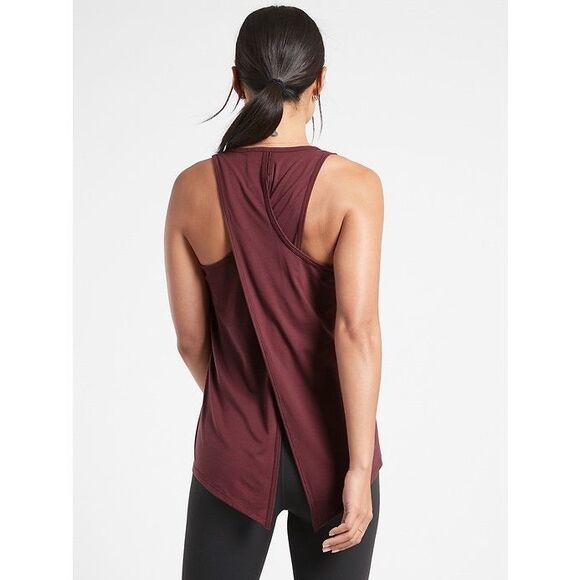 ATHLETA Women’s Burgundy Sleeveless Essence Texture Tie Back Tank Top Size XS - Picture 3 of 7